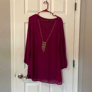Fuschia long sleeve dress with slits
